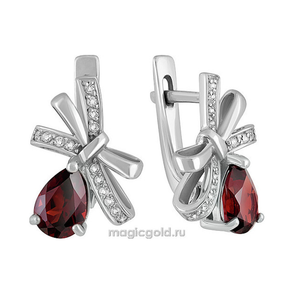 Серебряные серьги с гранатом и фианитом № 132778