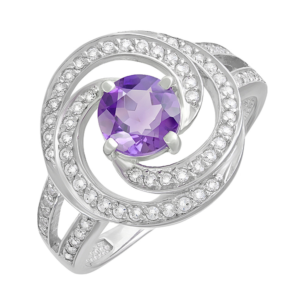 Серебряное кольцо с аметистом и фианитом № 123208