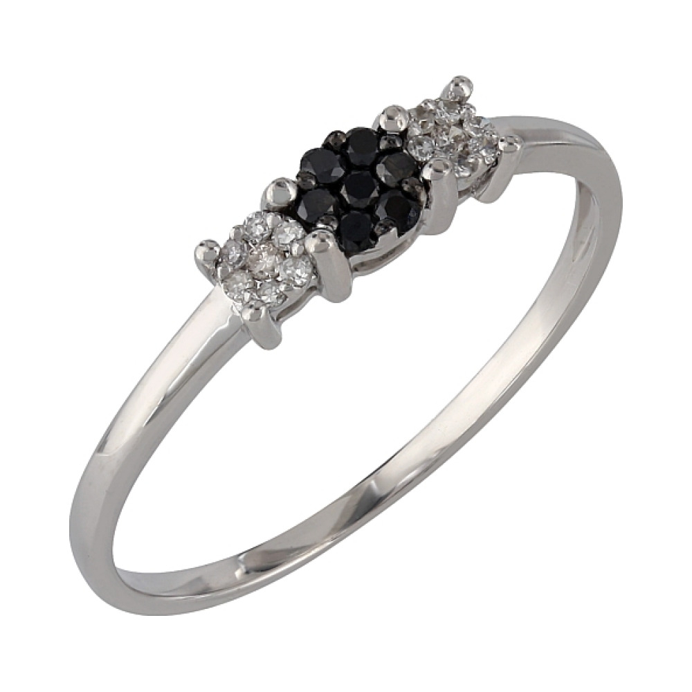 Золотое кольцо с черными и белыми бриллиантами № 107097