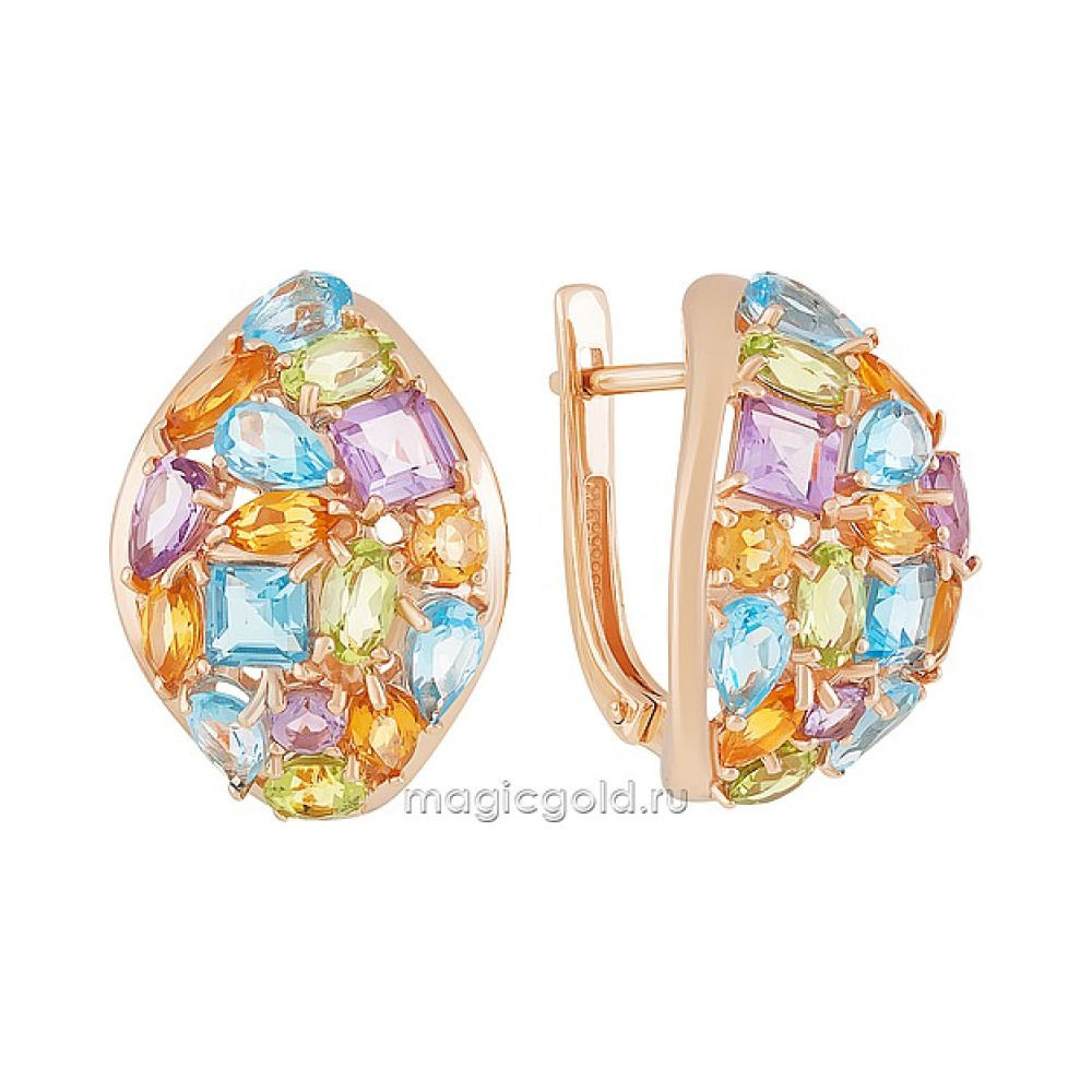 Золотые серьги с полудрагоценными вставками № 141839