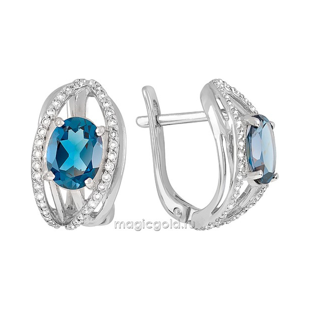 Золотые серьги с топазом и фианитом № 119632