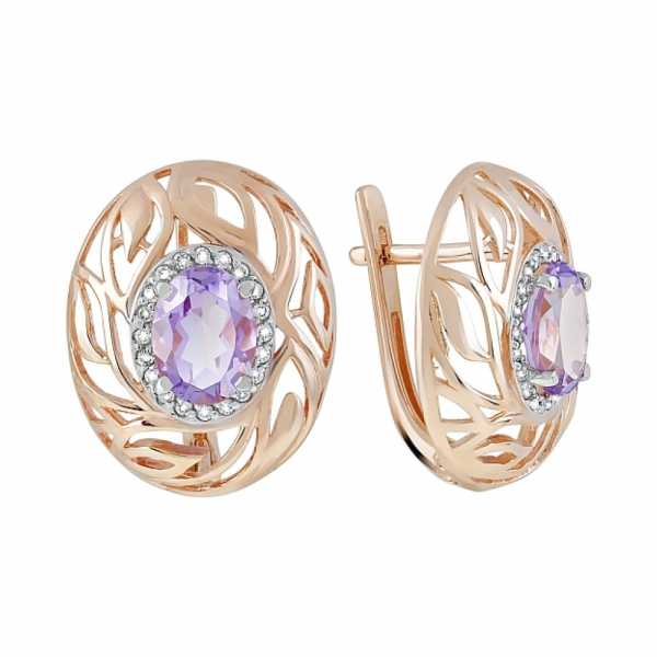 Золотые серьги с аметистом и фианитом № 119989