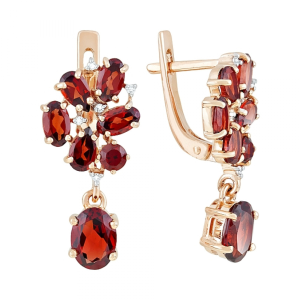 Золотые серьги с гранатом и фианитом № 120027