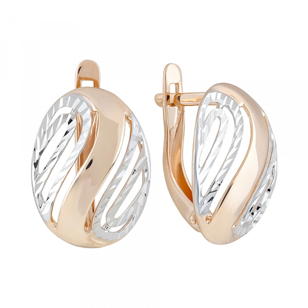 Золотые серьги без камня с алмазкой № 127587