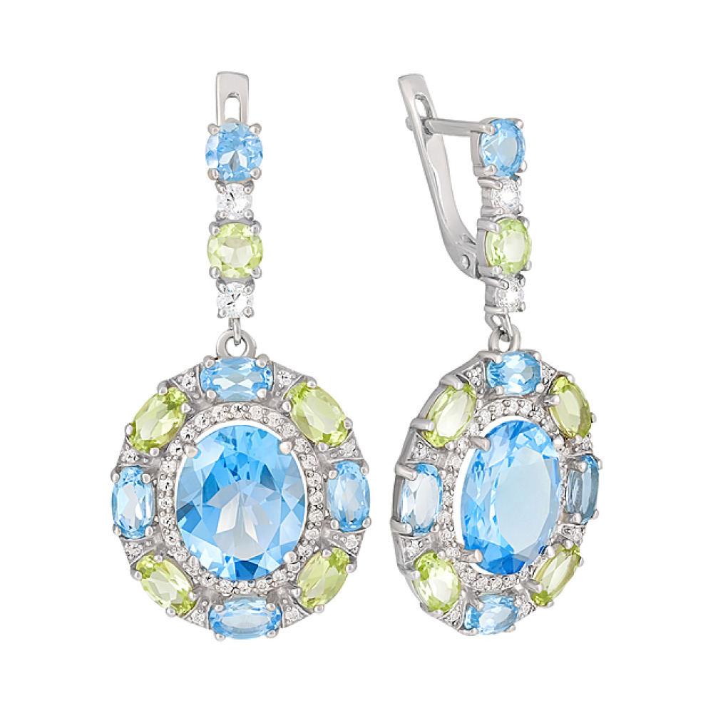 Серебряные серьги с полудрагоценными  вставками и фианитом № 126932