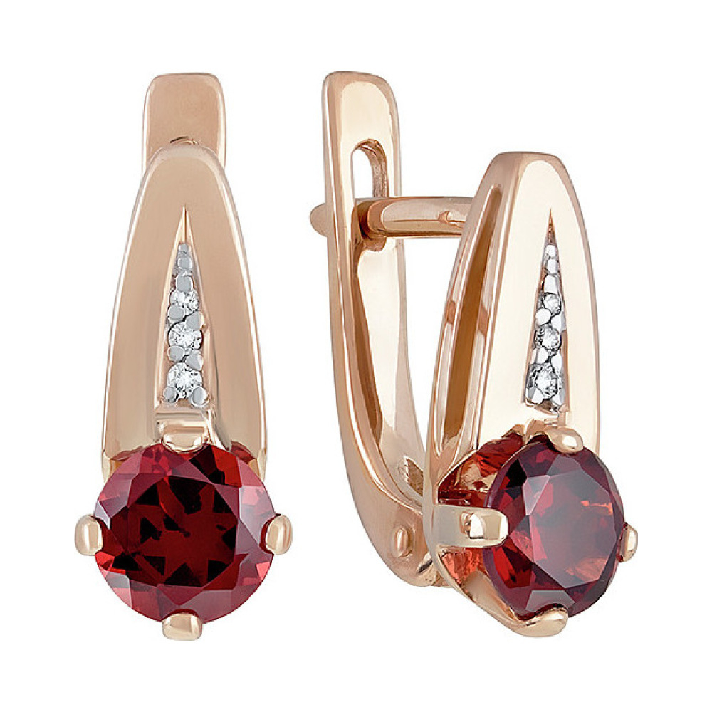 Золотые серьги с гранатом и фианитом № 137846