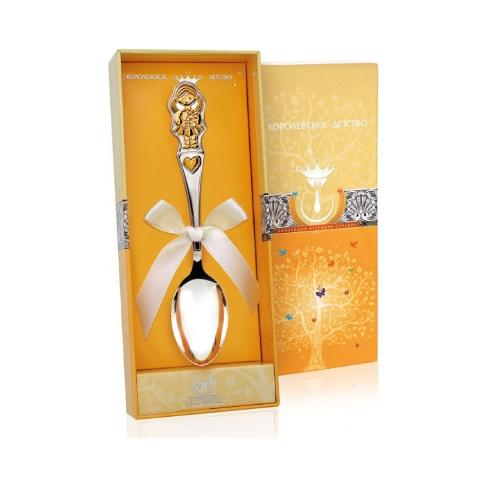 Детская серебряная ложка  Девочка  с позолотой