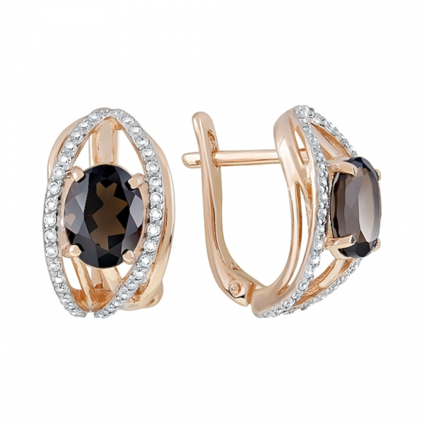 Золотые серьги с раухтопазом и фианитом № 119611