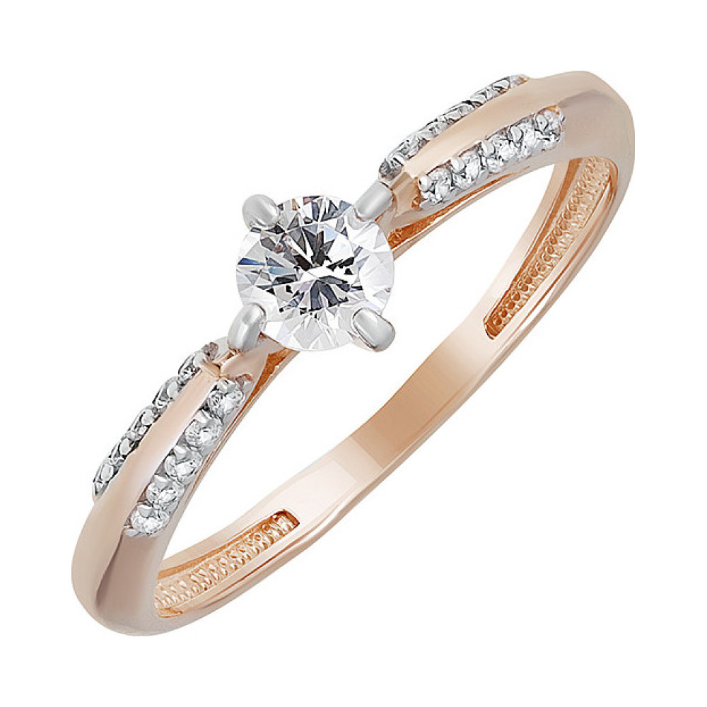 Золотое кольцо с кристаллом swarovski и фианитом № 133539