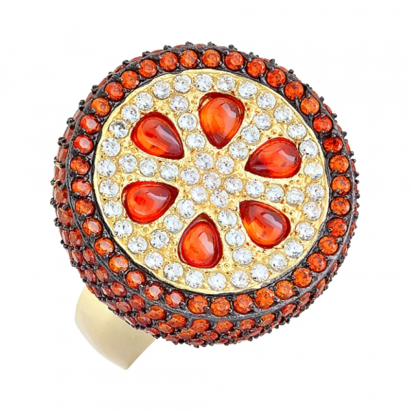 Серебряное кольцо с фианитом черным и золотым покрытием № 115645