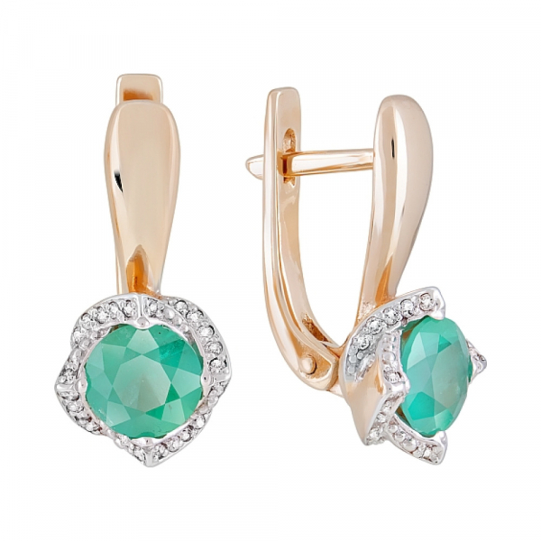 Золотые серьги с бриллиантом и изумрудом № 121188