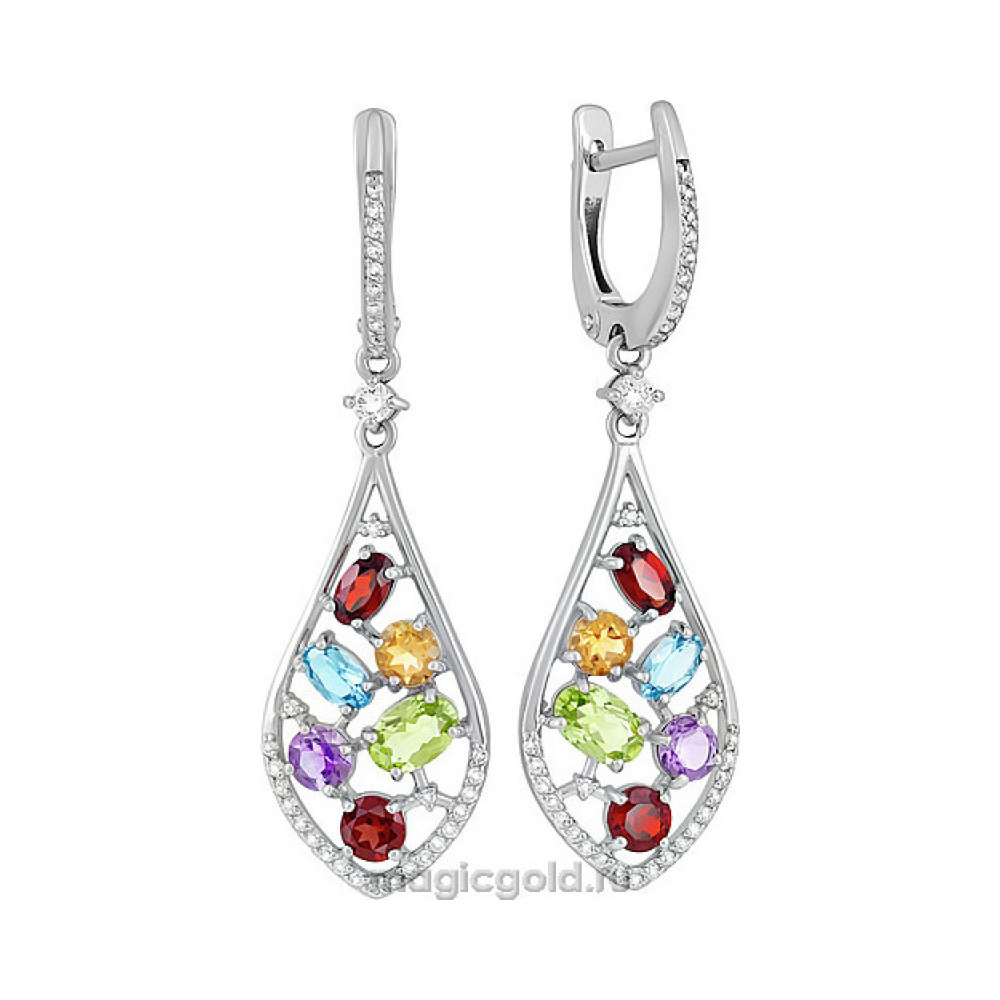 Серебряные серьги с полудрагоценными вставками и фианитом № 133707