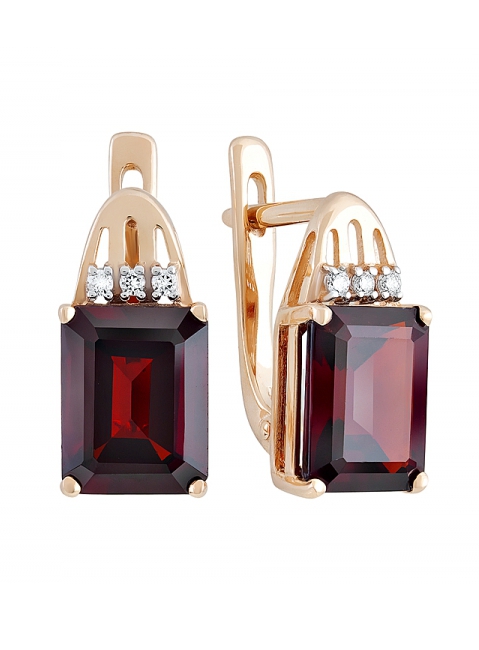 Золотые серьги с гранатом и фианитом № 131910