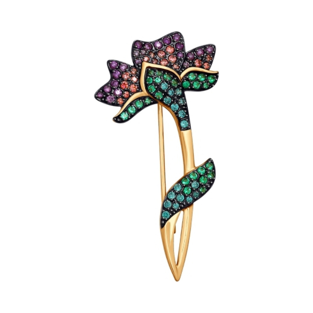 Золотая брошь с фианитом № 161665