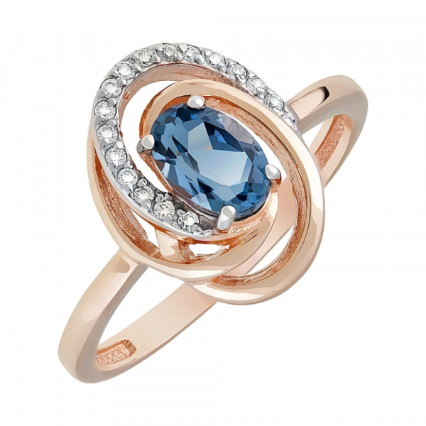 Золотое кольцо с топазом и фианитом № 119955