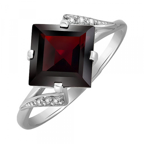 Серебряное кольцо с гранатом и фианитом № 132745
