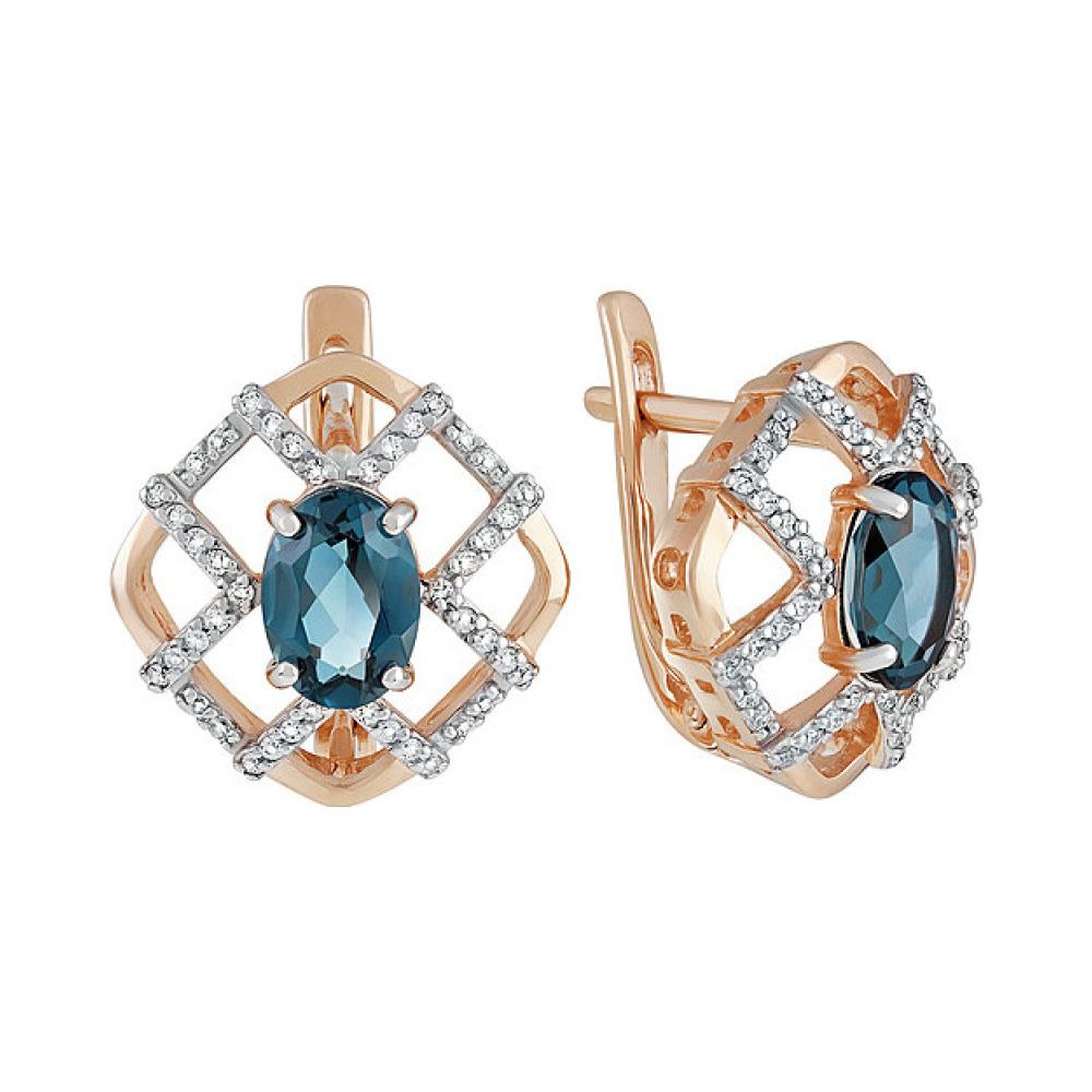 Золотые серьги с топазом и фианитом № 135614