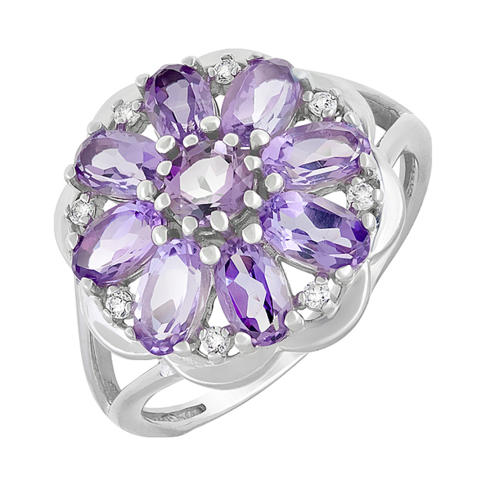 Серебряное кольцо с аметистом и фианитом № 124395