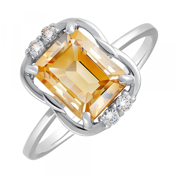 Серебряное кольцо с цитрином и фианитом № 129370
