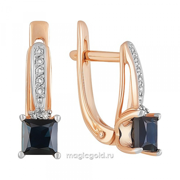 Золотые серьги с сапфиром и бриллиантом № 161876