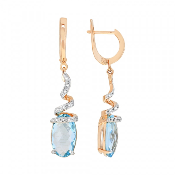 Золотые серьги с топазом и фианитом № 101725