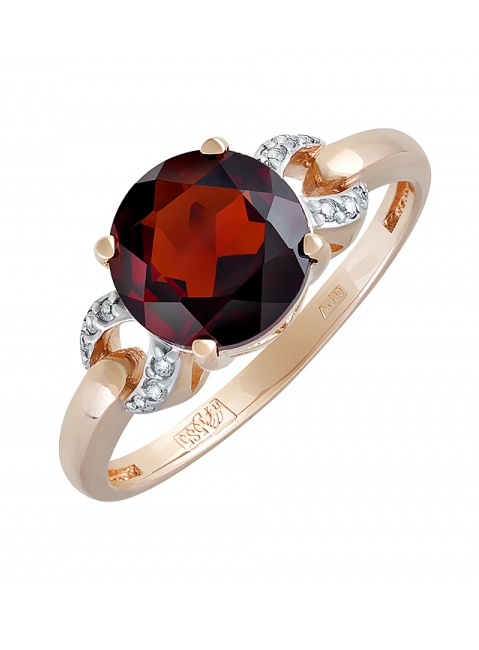 Золотое кольцо с гранатом и фианитом № 131668