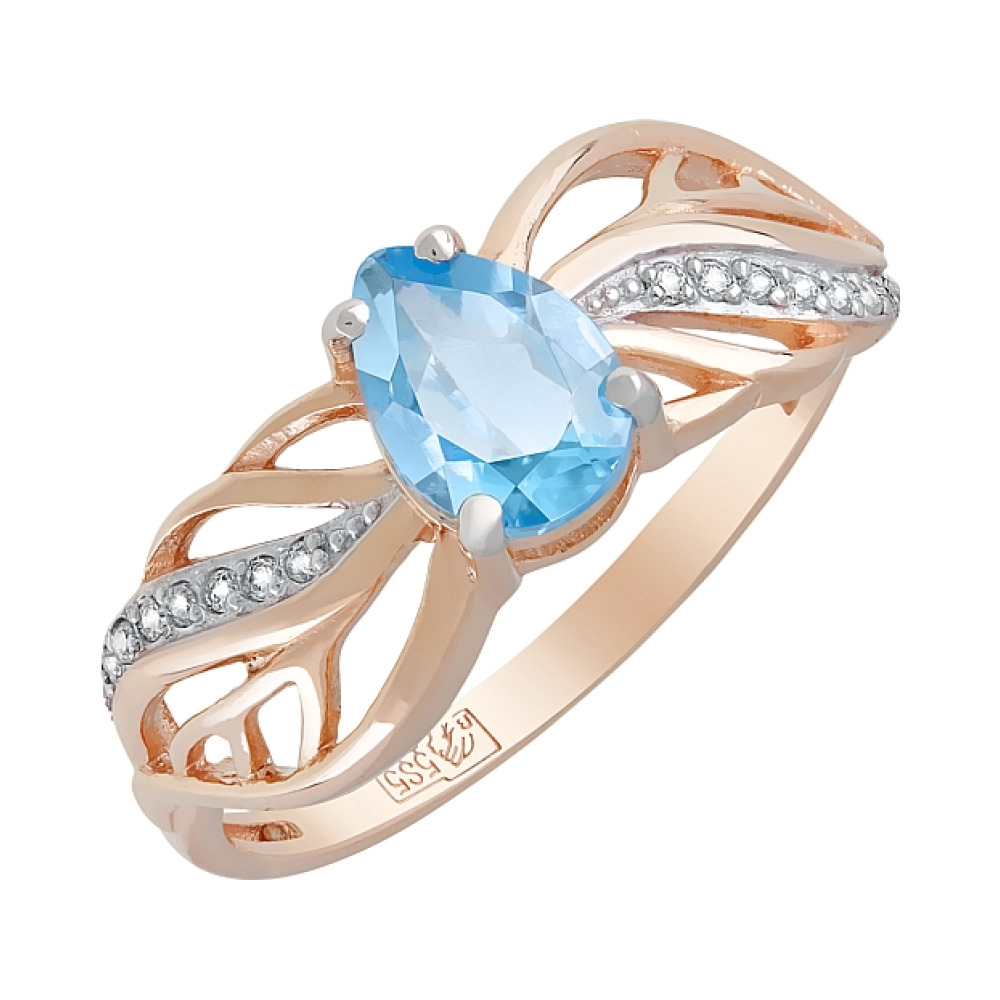 Золотое кольцо с топазом и фианитом № 121148