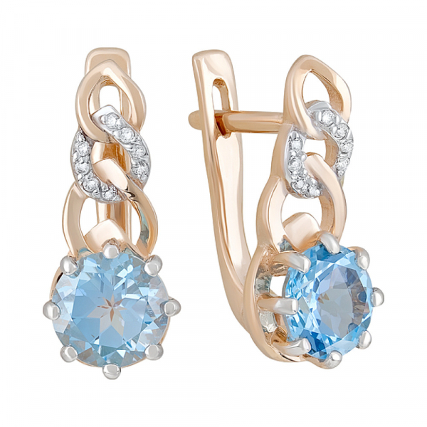 Золотые серьги с топазом и фианитом № 126509