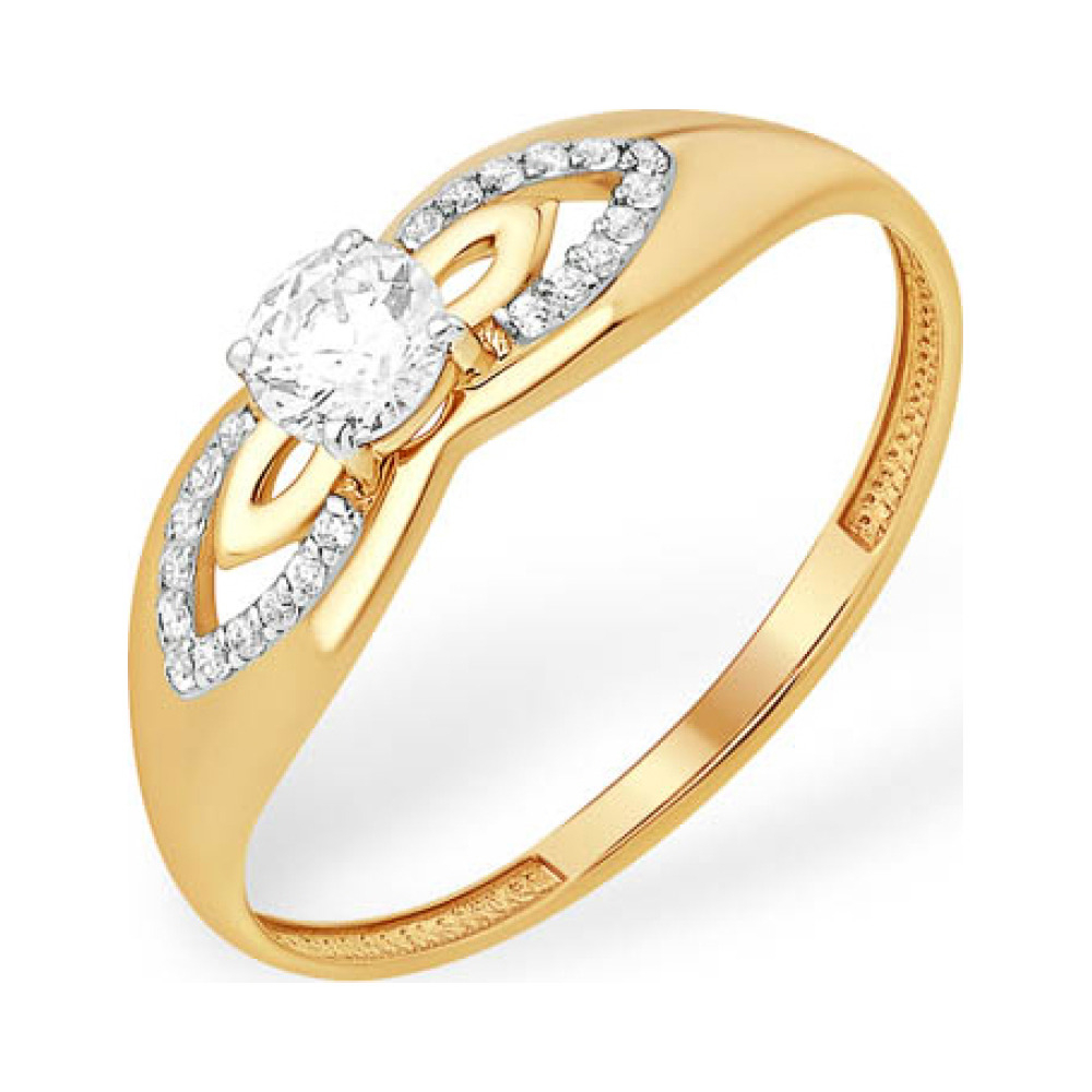 Золотое кольцо с кристаллом swarovski и фианитом № 141930