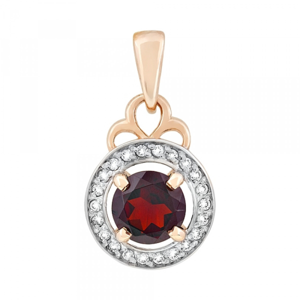 Золотая подвеска с гранатом и фианитом № 117584