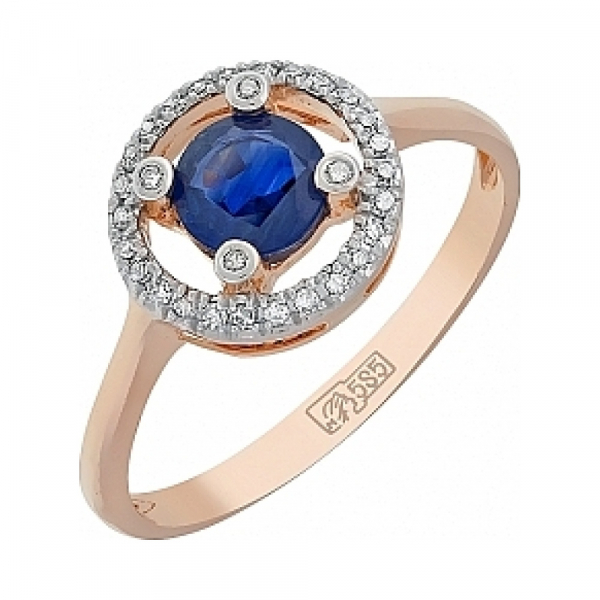 Золотое кольцо с бриллиантами и сапфиром № 114885