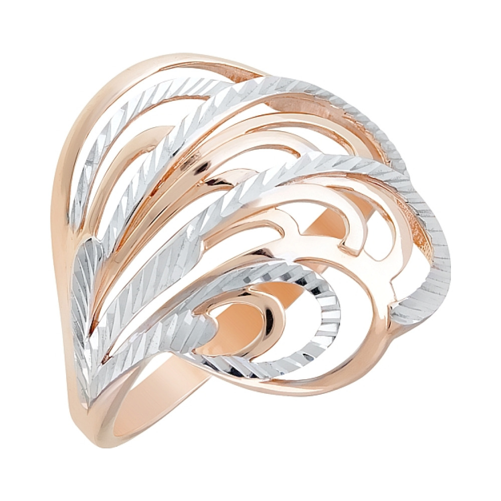 Золотое кольцо без камня с алмазкой № 120629