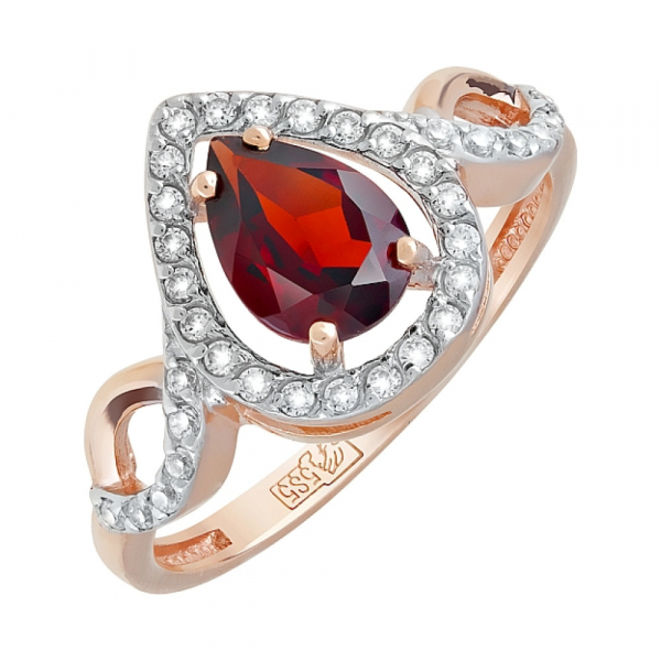 Золотое кольцо с гранатом и фианитом № 119934