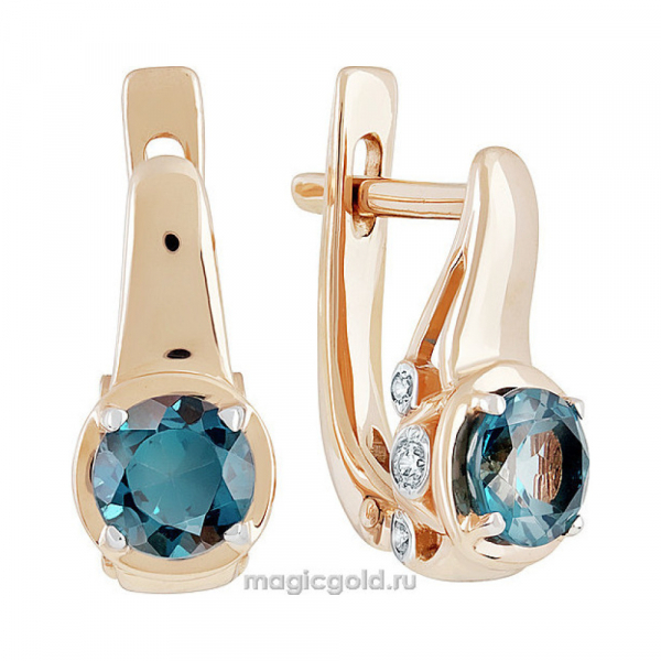 Золотые серьги с топазом и фианитом № 139240