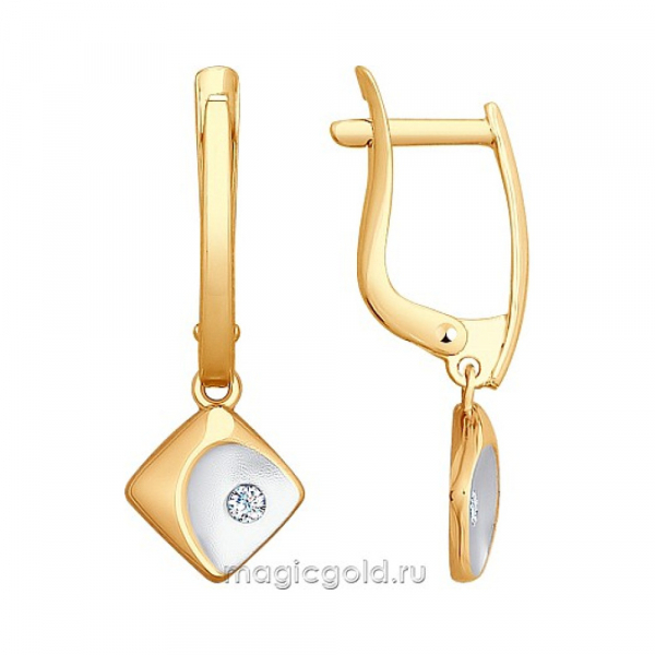 Золотые серьги с фианитом № 163948