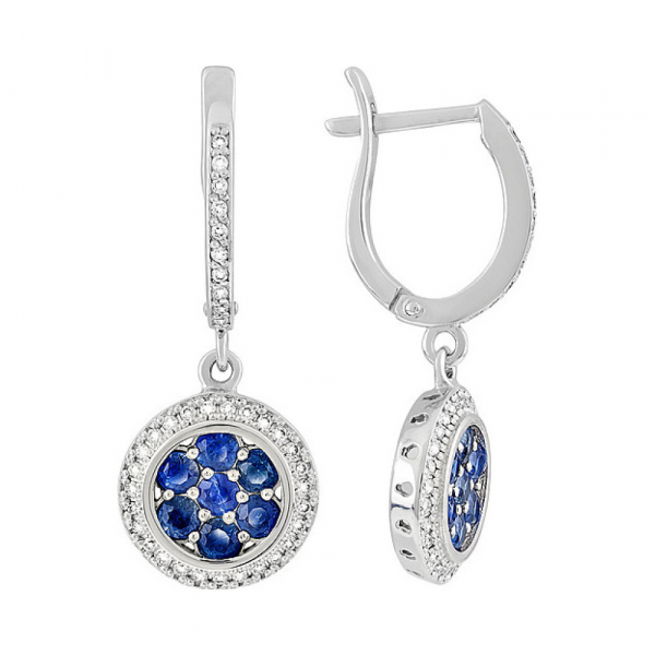 Золотые серьги с бриллиантом и сапфиром № 113202