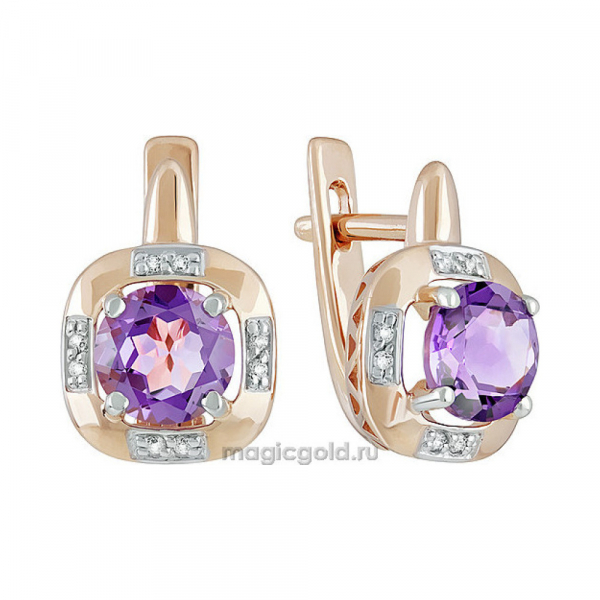 Золотые серьги с аметистом и фианитом № 139098