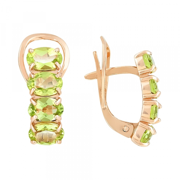 Золотые серьги с хризолитом № 108800