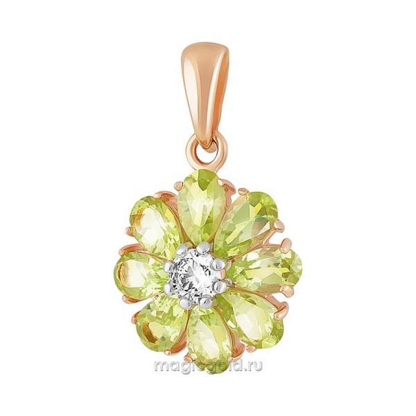 Золотая подвеска с хризолитом и фианитом № 141904