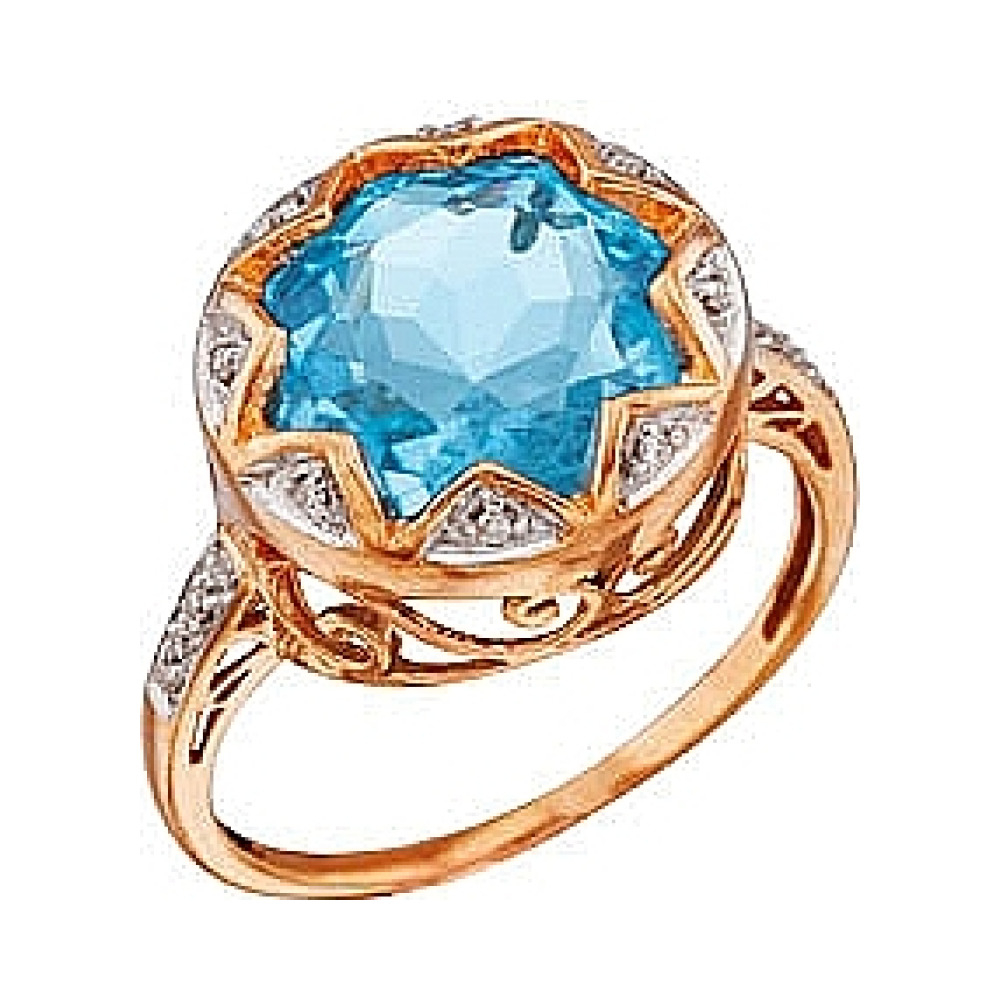 Золотое кольцо с бриллиантом и топазом № 35147