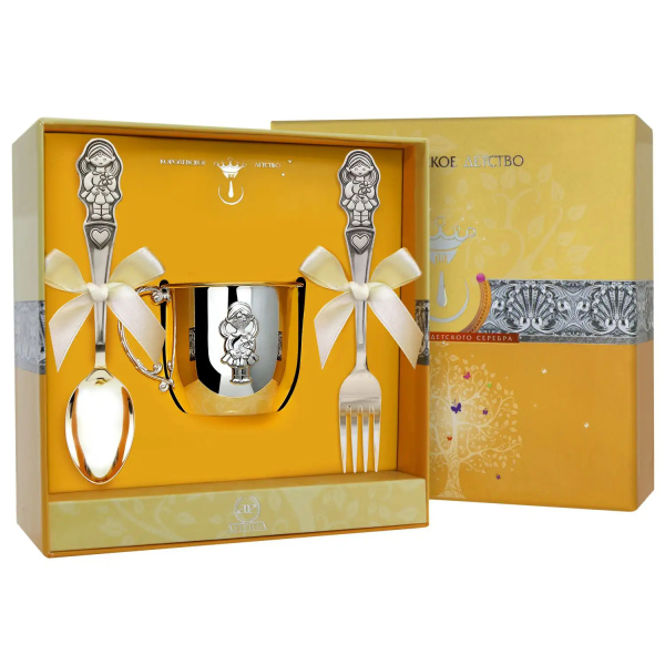 Набор детский КД Девочка: вилка, кружка, ложка из серебра 925 пробы