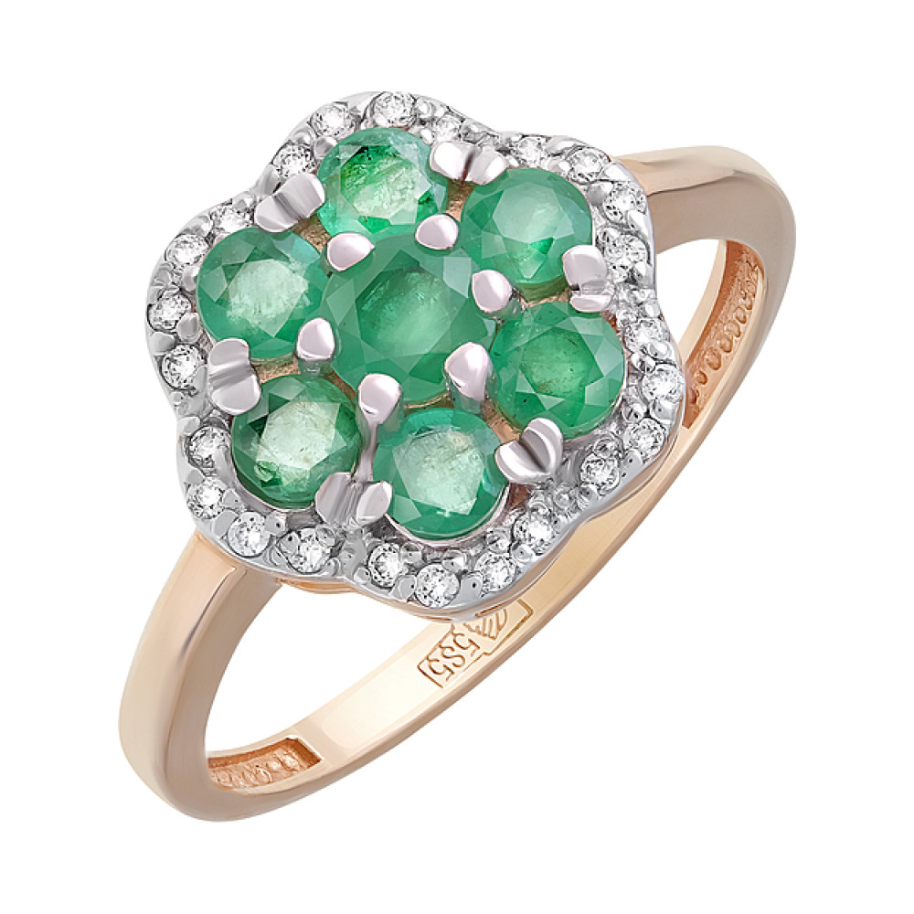 Золотое кольцо с изумрудом и фианитом № 120568