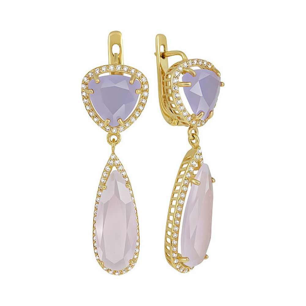 Серебряные серьги с алпанитом , фианитом и золотым покрытием № 132491