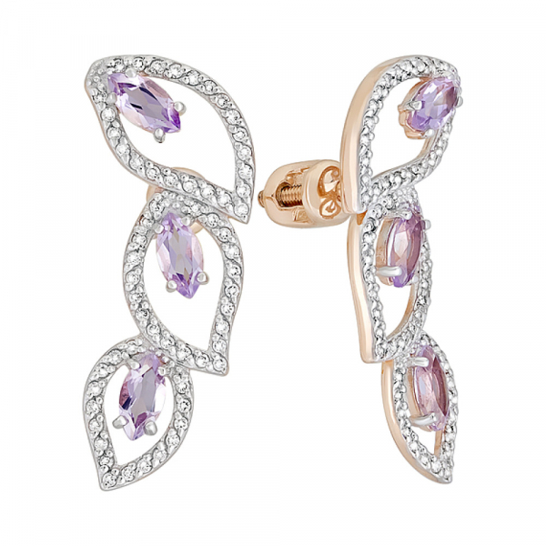 Пуссеты с аметистом и фианитом № 126973