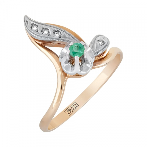 Золотое кольцо с бриллиантом и изумрудом № 4203