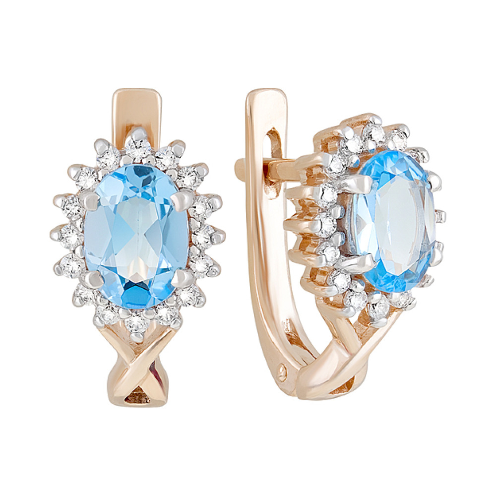 Золотые серьги с топазом и фианитом № 126318
