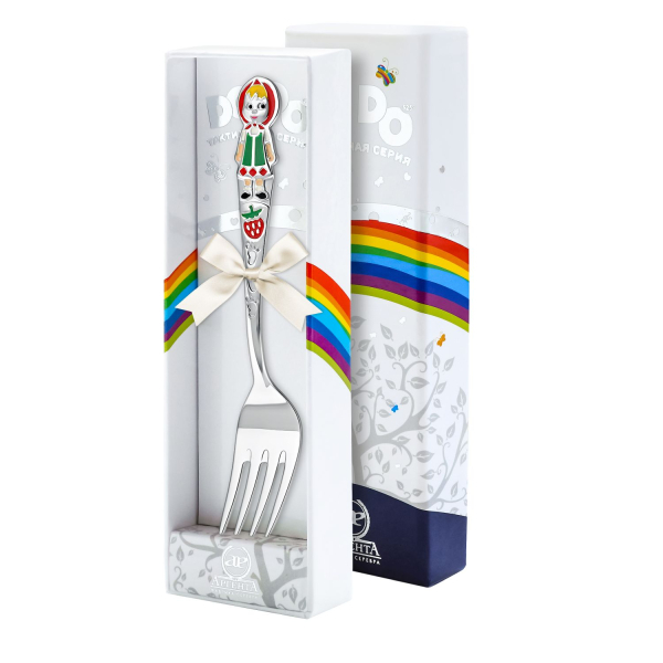 Вилка детская DODO Маша с позолотой и эмалью в футляре из серебра 925 пробы