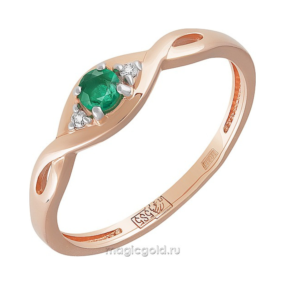 Золотое кольцо с бриллиантом и изумрудом № 160738