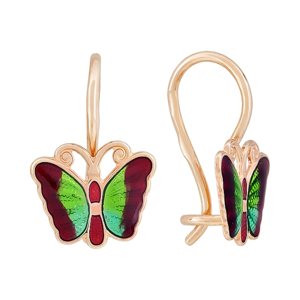 Золотые серьги с эмалью № 82117