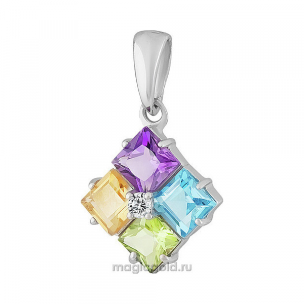 Серебряная подвеска с полудрагоценными вставками и фианитом № 138038
